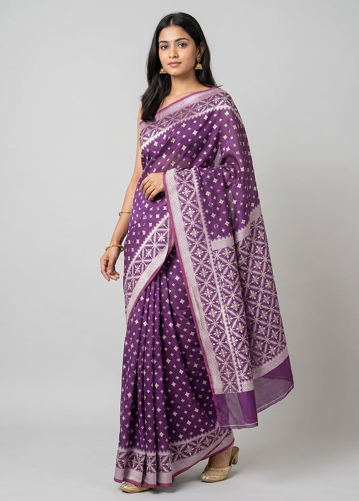 Purple Kora Silk Saree With Blouse Piece