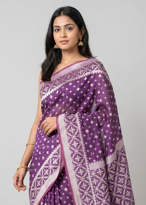 Purple Kora Silk Saree With Blouse Piece