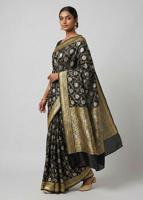 Black Kora Silk Saree With Blouse Piece