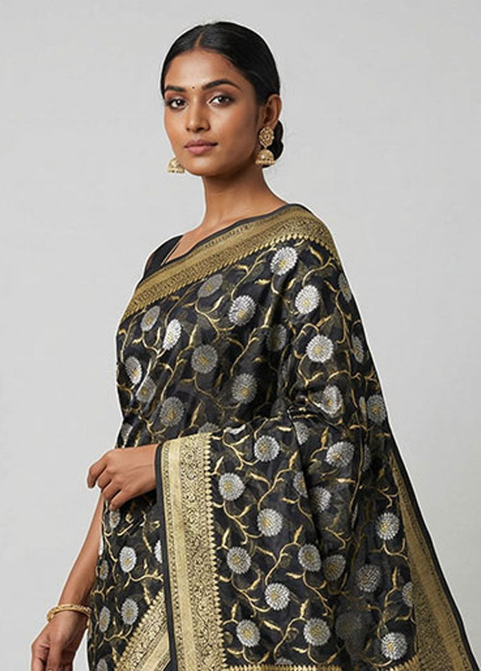Black Kora Silk Saree With Blouse Piece