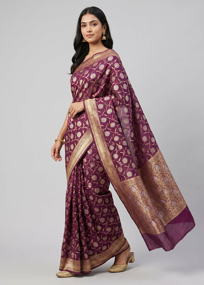 Purple Kora Silk Saree With Blouse Piece