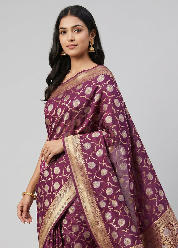 Purple Kora Silk Saree With Blouse Piece