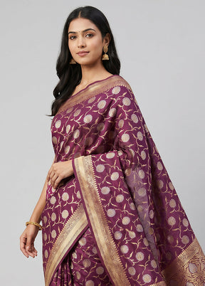 Purple Kora Silk Saree With Blouse Piece