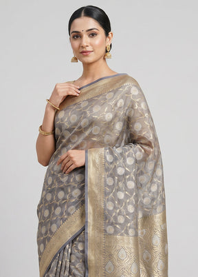 Grey Kora Silk Saree With Blouse Piece