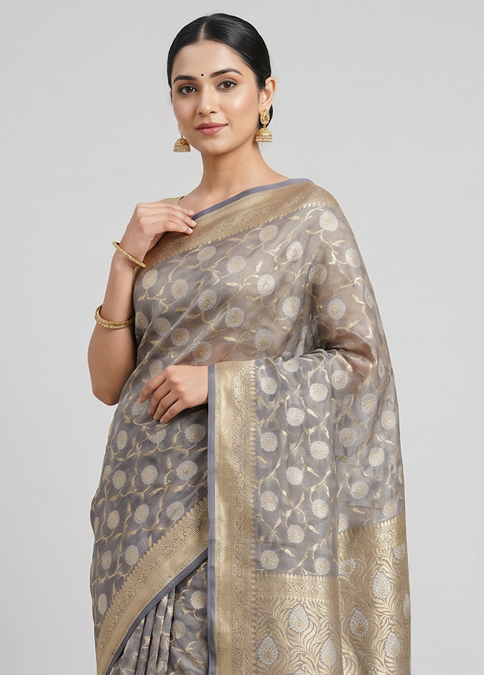 Grey Kora Silk Saree With Blouse Piece
