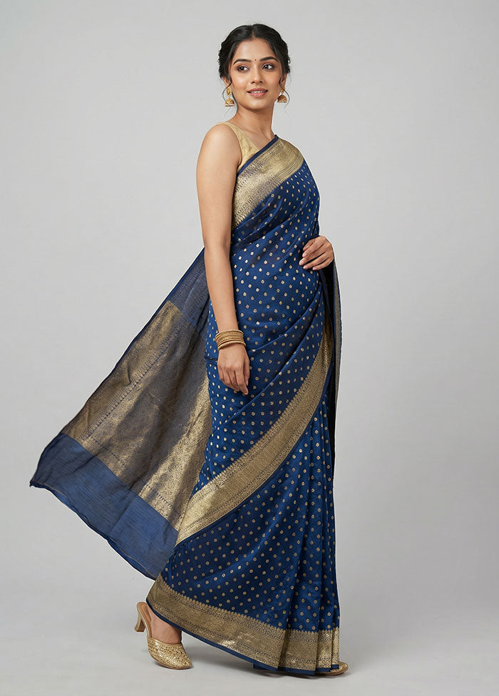 Blue Kora Silk Saree With Blouse Piece