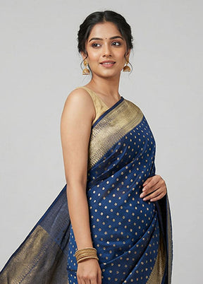Blue Kora Silk Saree With Blouse Piece