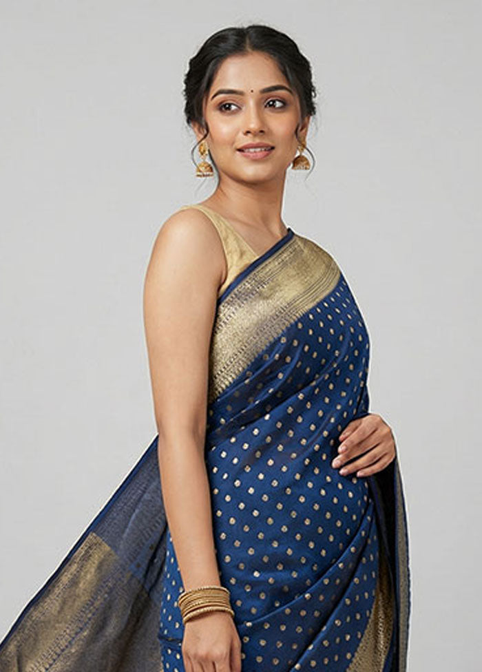 Blue Kora Silk Saree With Blouse Piece