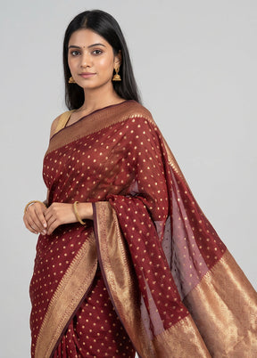 Maroon Kora Silk Saree With Blouse Piece