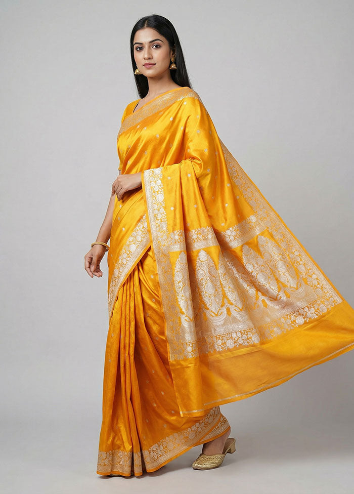 Yellow Katan Silk Saree With Blouse Piece