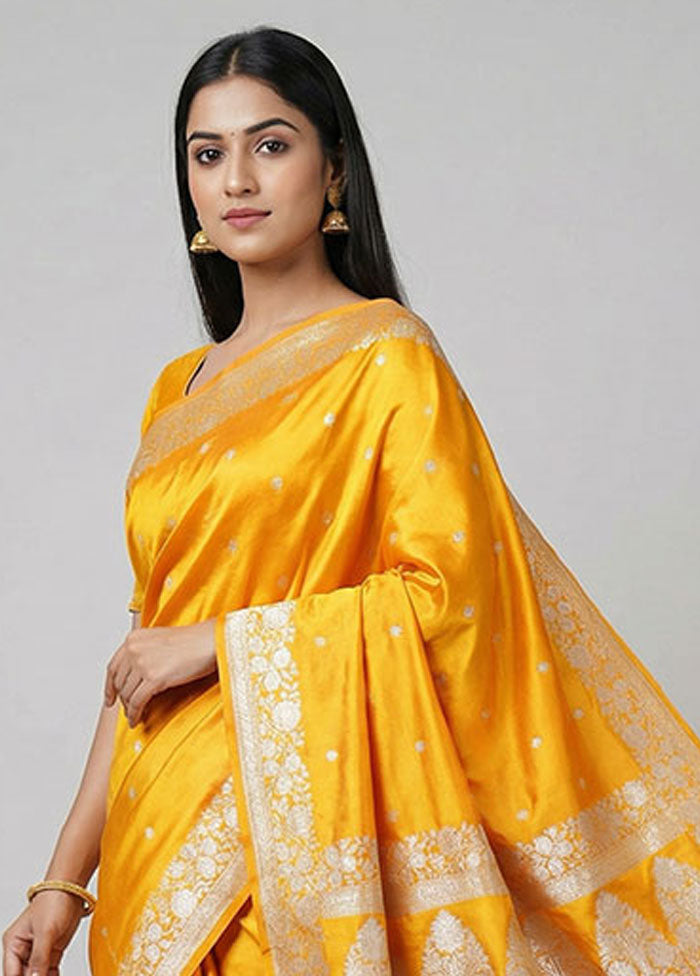 Yellow Katan Silk Saree With Blouse Piece