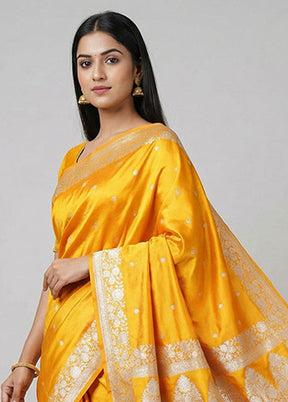 Yellow Katan Silk Saree With Blouse Piece