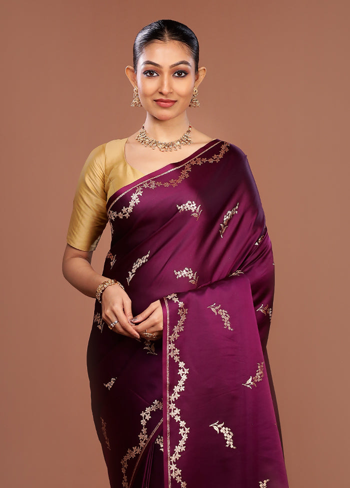 Purple Banarasi Silk Saree With Blouse Piece