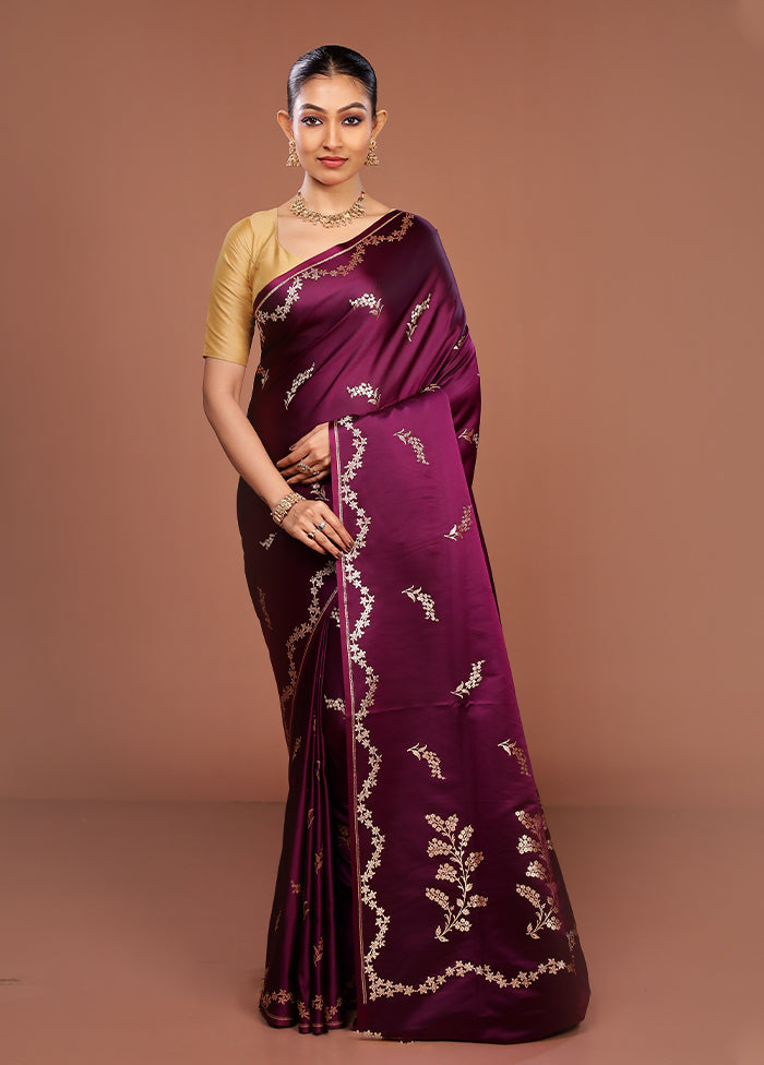 Purple Banarasi Silk Saree With Blouse Piece