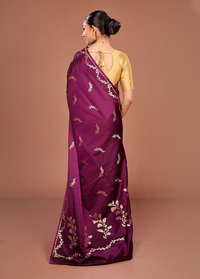 Purple Banarasi Silk Saree With Blouse Piece