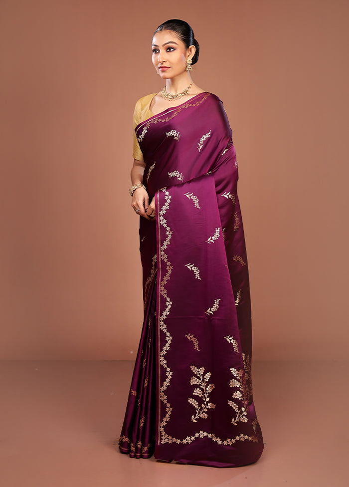 Purple Banarasi Silk Saree With Blouse Piece