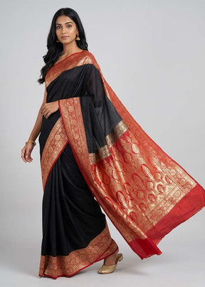 Black Banarasi Silk Saree With Blouse Piece