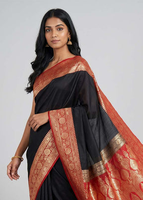 Black Banarasi Silk Saree With Blouse Piece