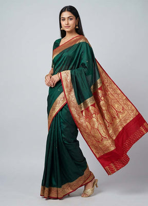 Green Banarasi Silk Saree With Blouse Piece