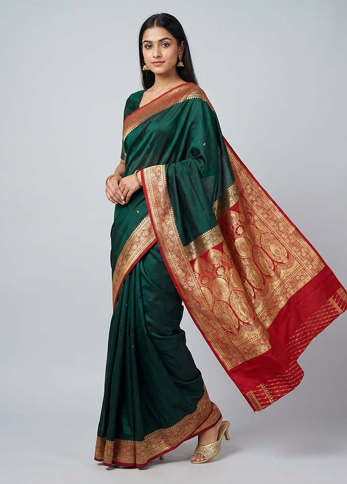 Green Banarasi Silk Saree With Blouse Piece