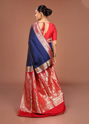 Blue Banarasi Silk Saree With Blouse Piece