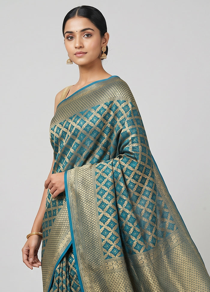 Blue Kora Silk Saree With Blouse Piece