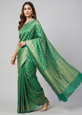 Green Kora Silk Saree With Blouse Piece