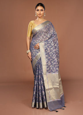 Blue Kora Silk Saree With Blouse Piece