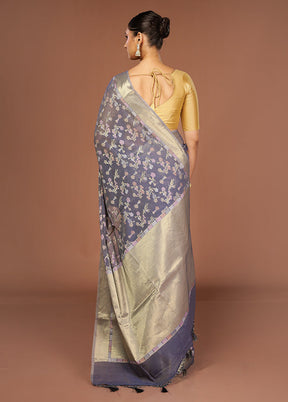 Blue Kora Silk Saree With Blouse Piece