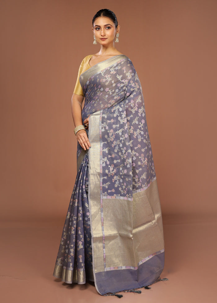 Blue Kora Silk Saree With Blouse Piece