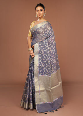 Blue Kora Silk Saree With Blouse Piece