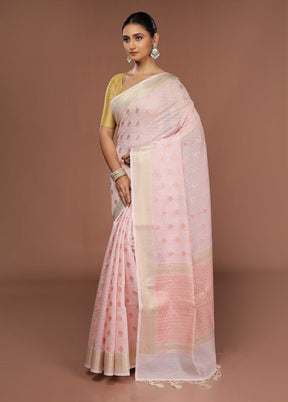 Pink Kora Silk Saree With Blouse Piece