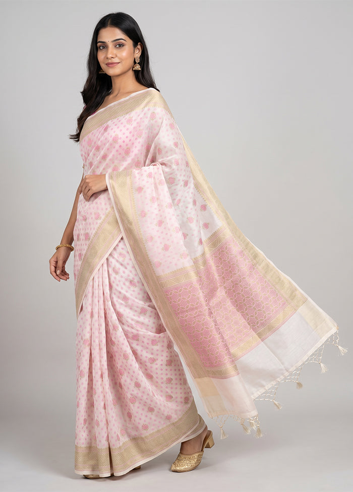 White Kora Silk Saree With Blouse Piece