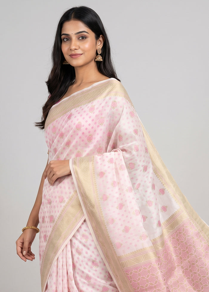 White Kora Silk Saree With Blouse Piece