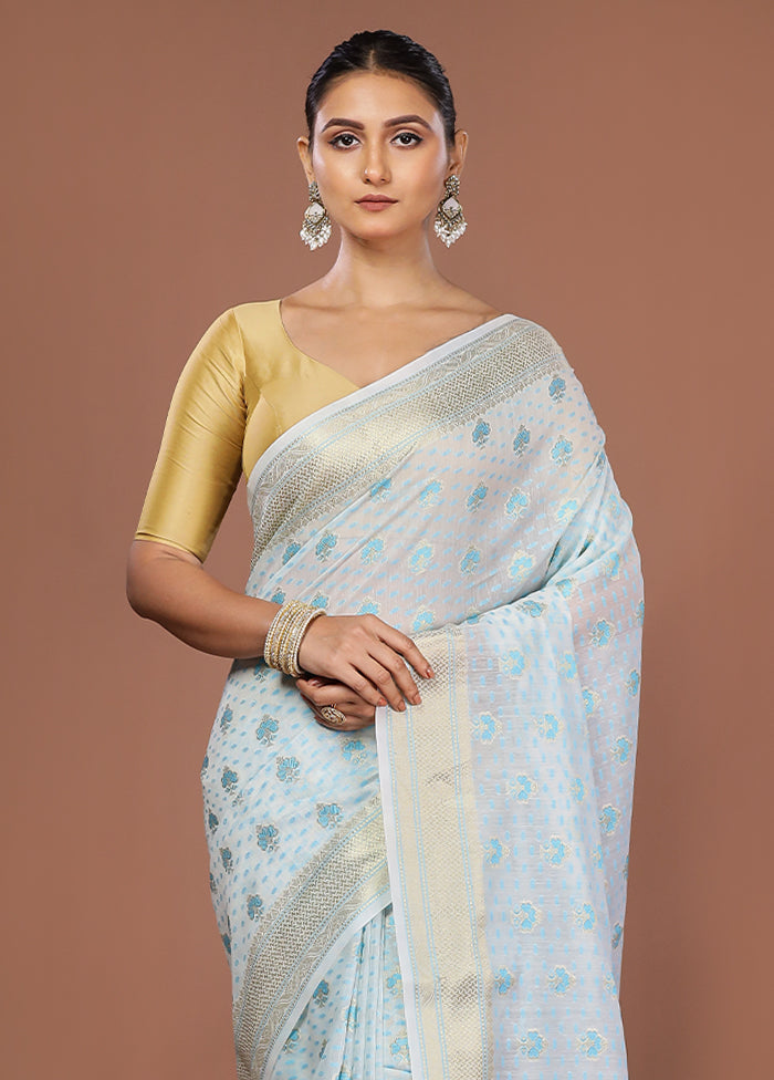 White Kora Silk Saree With Blouse Piece