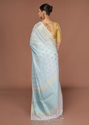 White Kora Silk Saree With Blouse Piece