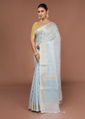 White Kora Silk Saree With Blouse Piece