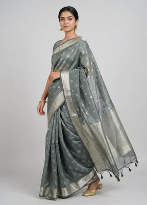 Green Kora Silk Saree With Blouse Piece