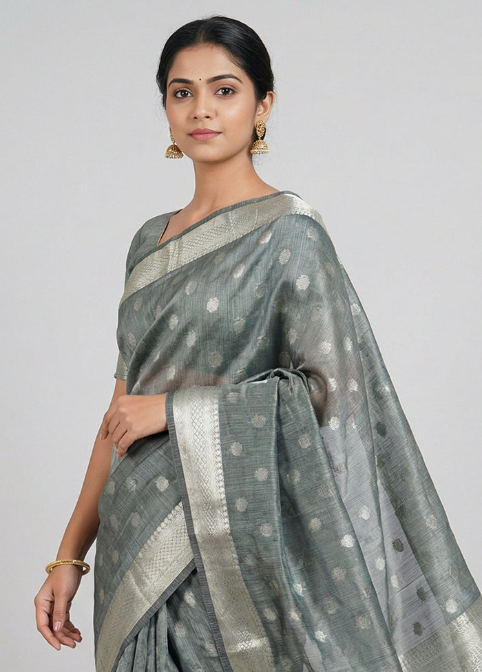 Green Kora Silk Saree With Blouse Piece