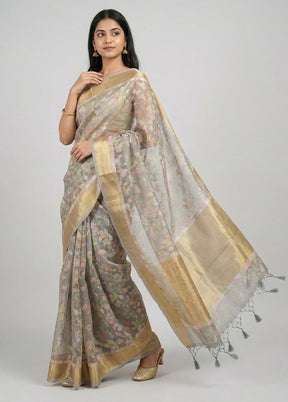 Grey Organza Saree With Blouse Piece