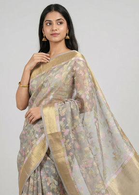 Grey Organza Saree With Blouse Piece