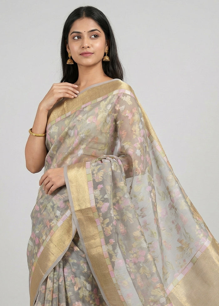 Grey Organza Saree With Blouse Piece