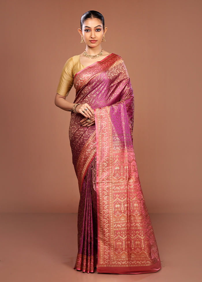 Purple Jamewar Silk Saree With Blouse Piece