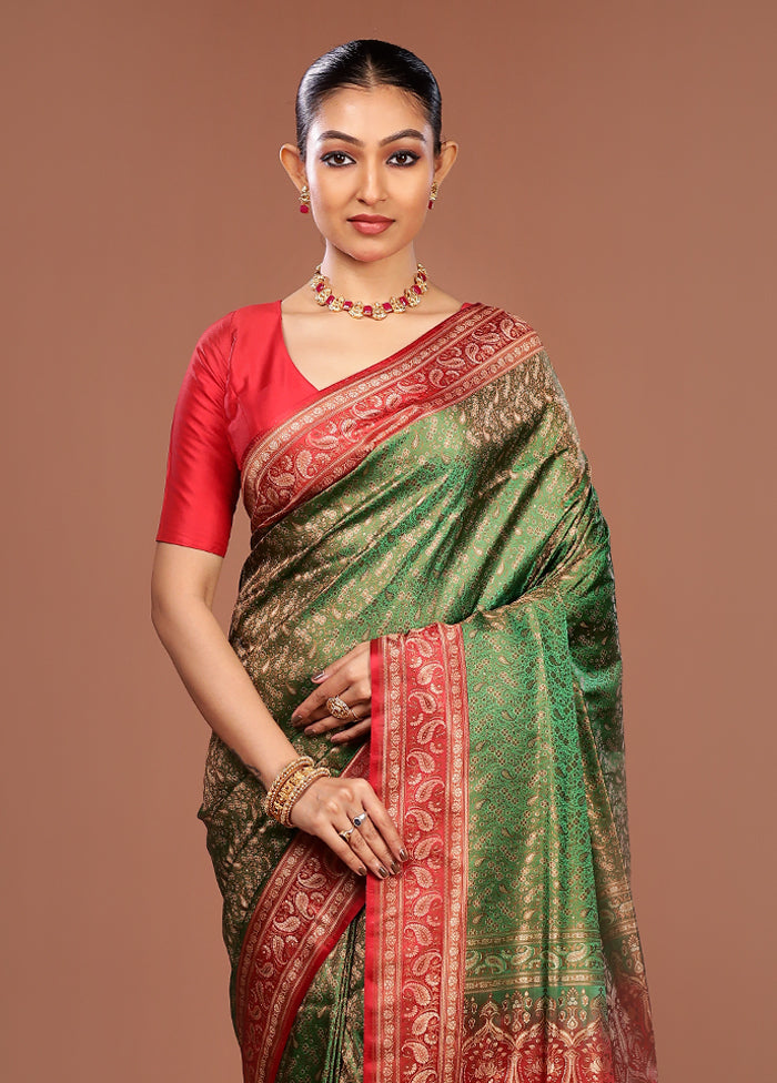 Green Jamewar Silk Saree With Blouse Piece