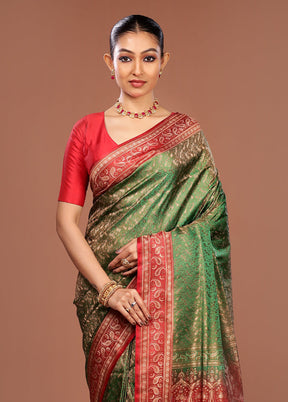 Green Jamewar Silk Saree With Blouse Piece