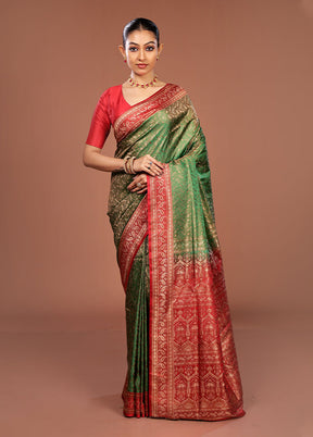 Green Jamewar Silk Saree With Blouse Piece