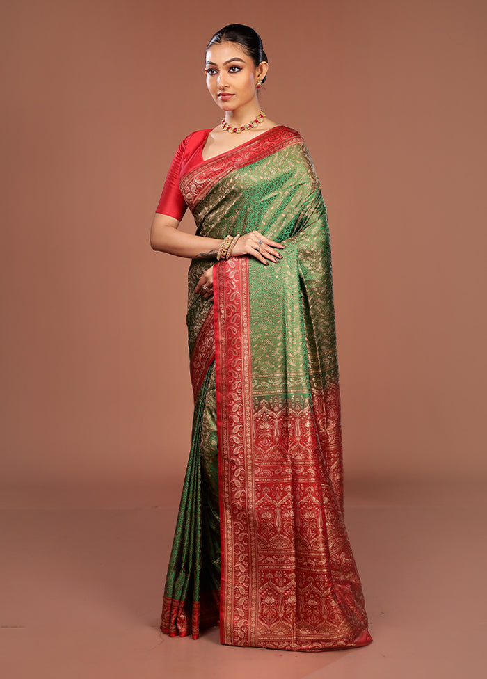 Green Jamewar Silk Saree With Blouse Piece