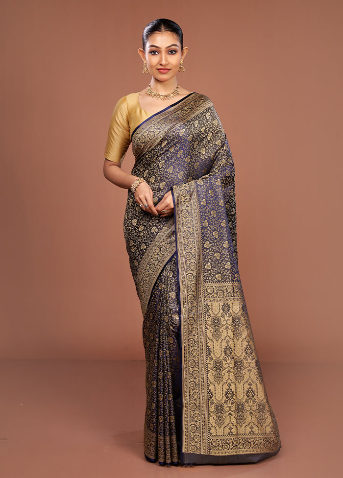 Blue Jamewar Silk Saree With Blouse Piece