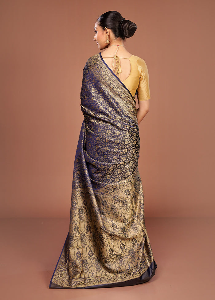 Blue Jamewar Silk Saree With Blouse Piece