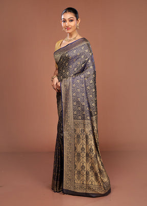 Blue Jamewar Silk Saree With Blouse Piece